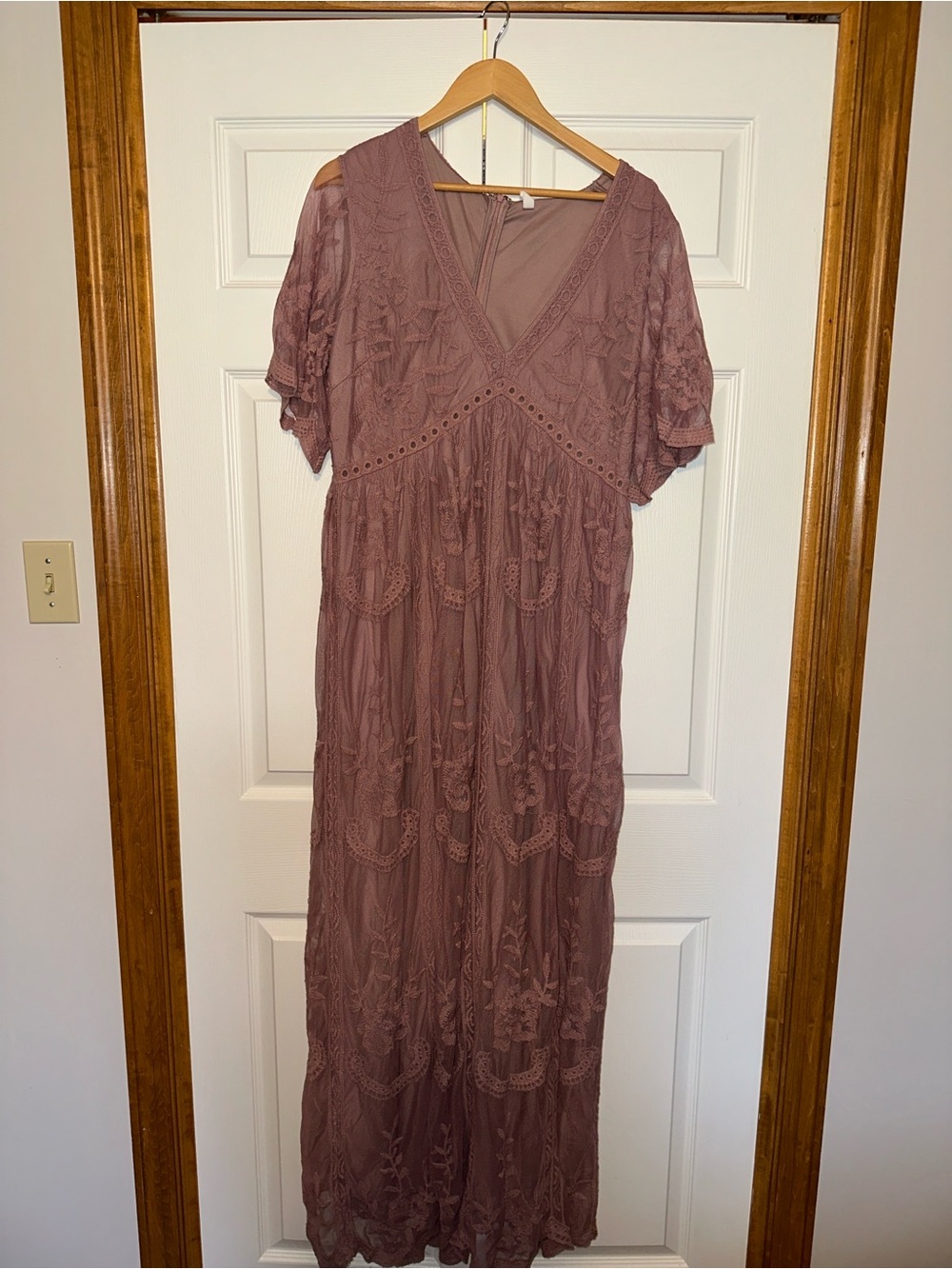 PinkBlush Mauve Lace Mesh Overlay Plus Maternity Maxi Dress - 1X